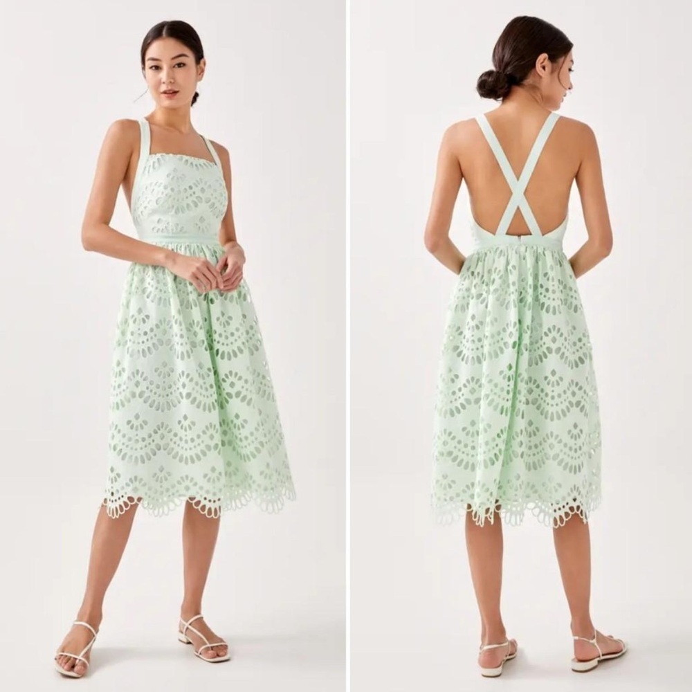 Love, Bonito Mint Green Cross Back Lace Perforated Full Skirt Midi Dress Size 6